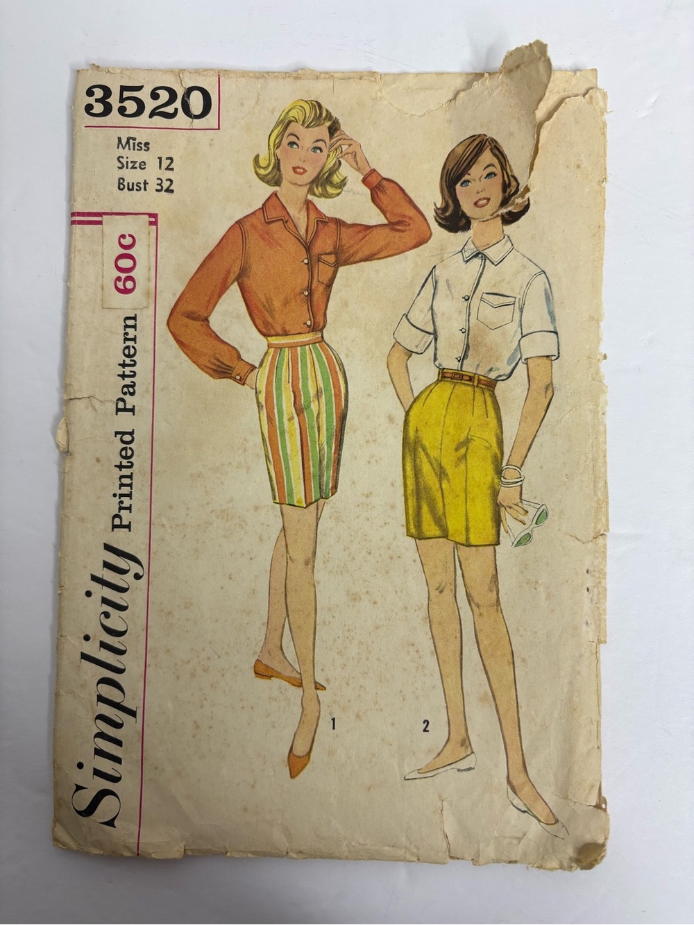 Simplicity Miss Blouse Sewing Pattern 3520 Vintage Size 12 Miss